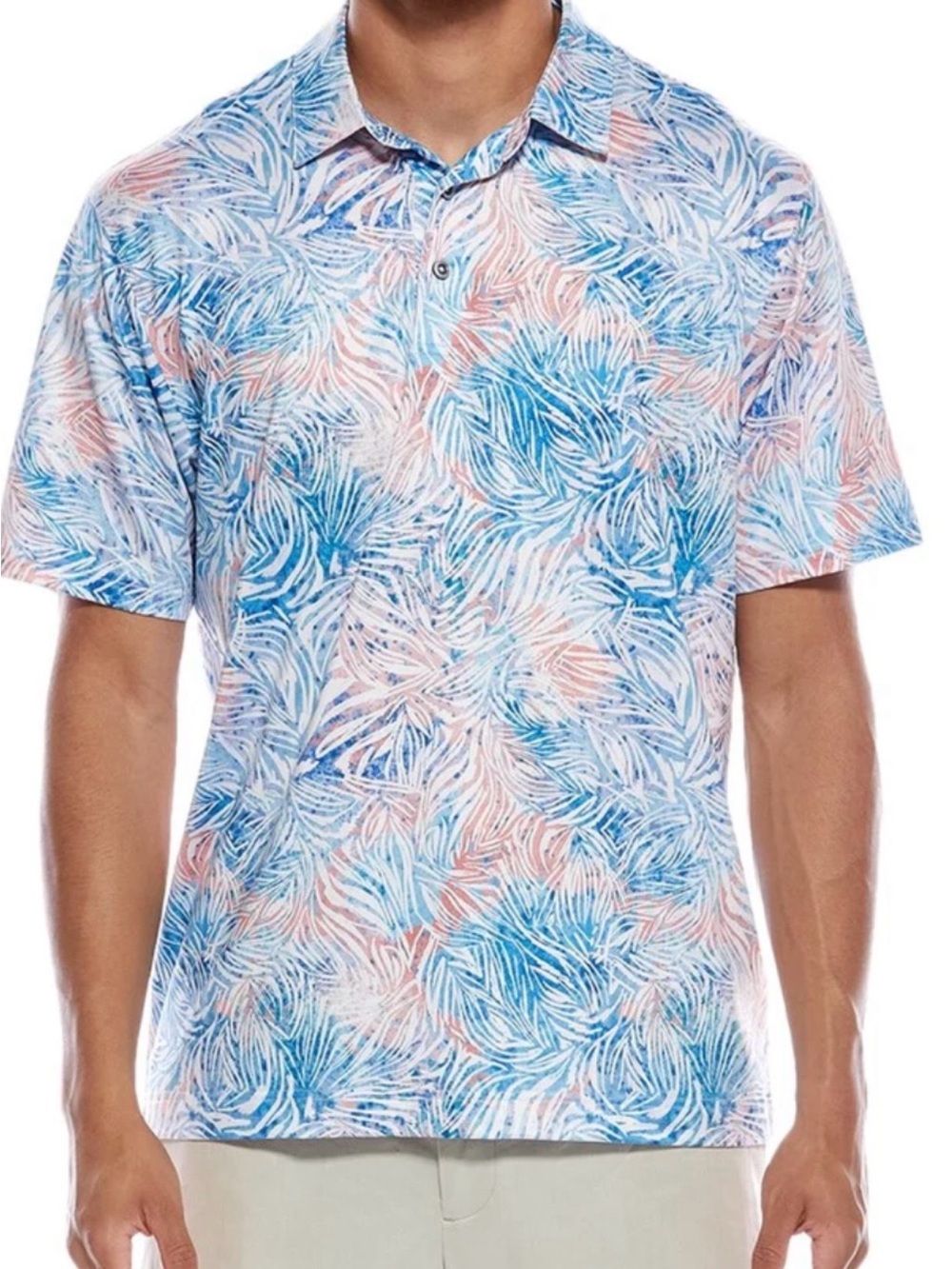 NWOT Robert Graham Blue Tropical Palm-Print Short-Sleeve Hartland Polo XL